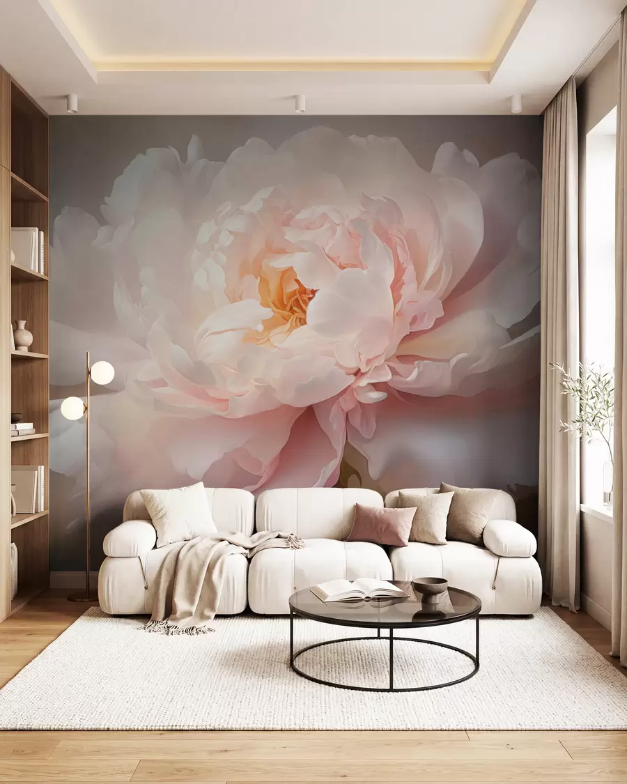 wall murals Blooming peony flower in a delicate color palette w03247
