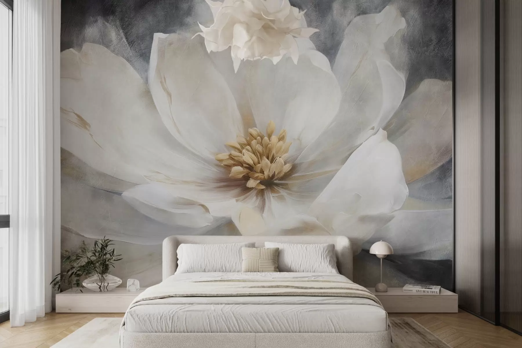 wall murals Large white abstract flower w08864v1