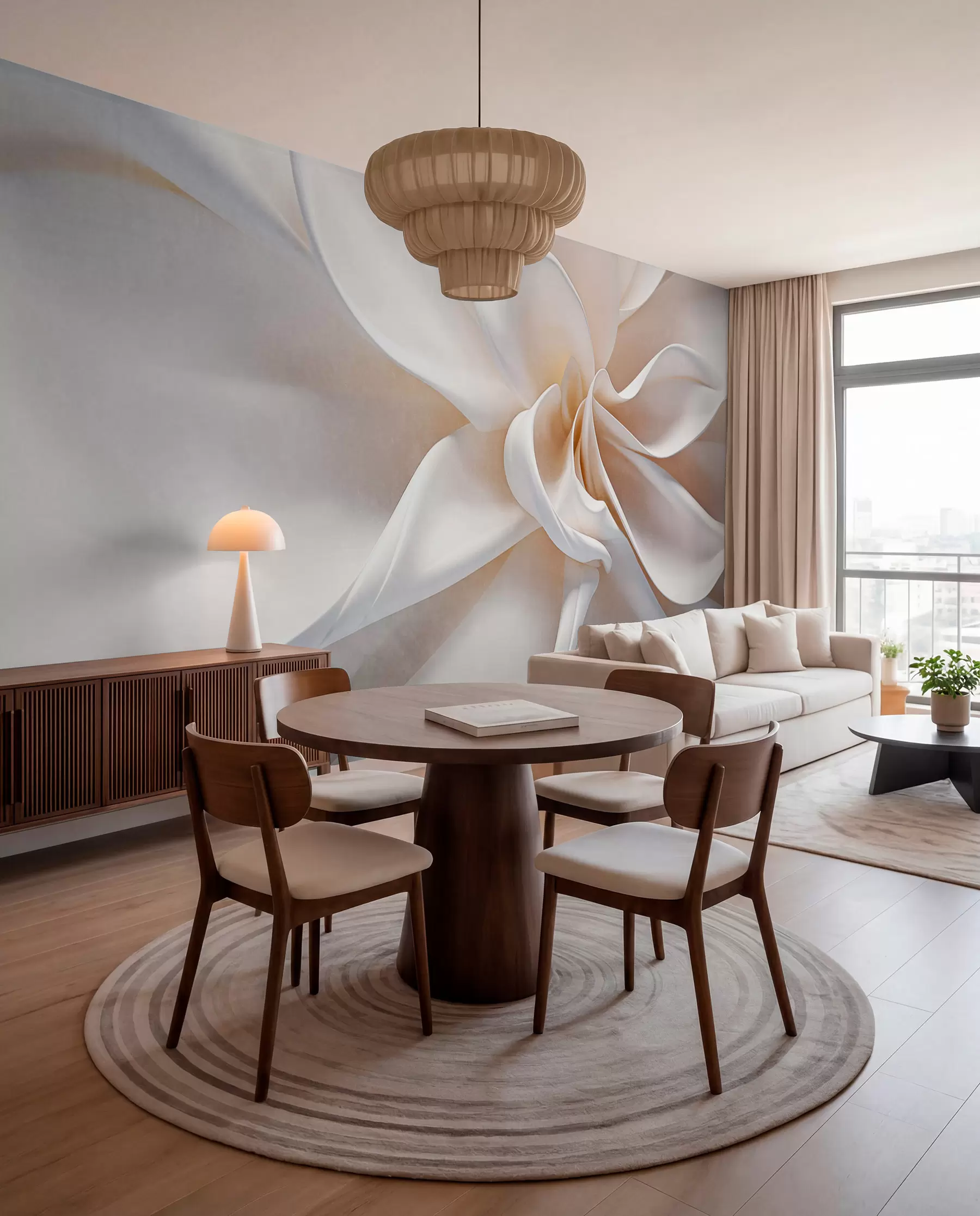wall murals A white pastel textured minimalistic flower with soft petals, light and airy, on a white background w08868