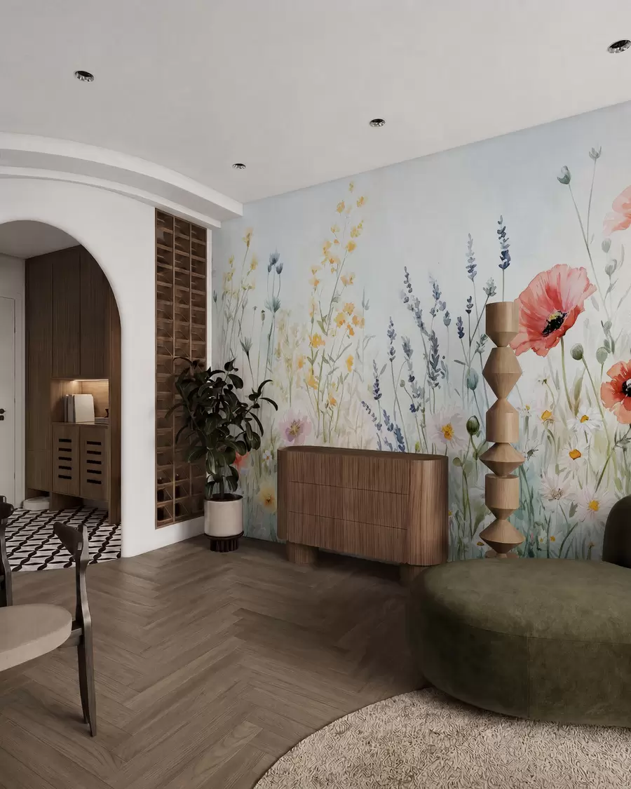 wall murals wildflowers and poppies in the technique of strokes w03281