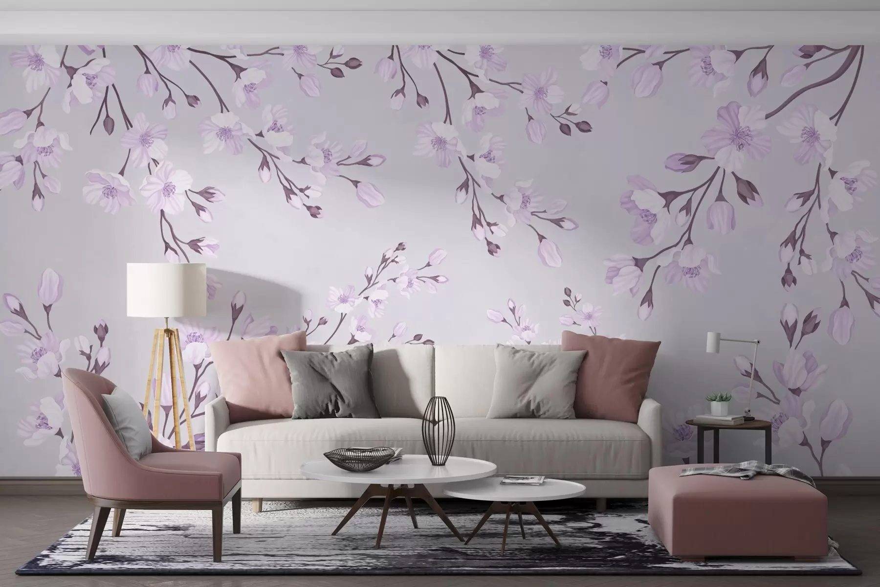 wall murals Blooming branches in pink w03300v1