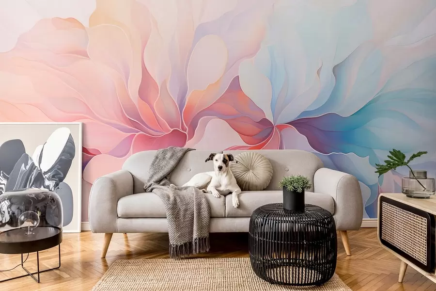 wall murals Abstract floral design in soft pink and blue shades w08873