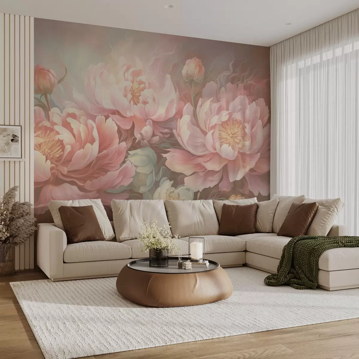 wall murals Fairy-tale peonies in a brushstroke style in warm tones w08879v2