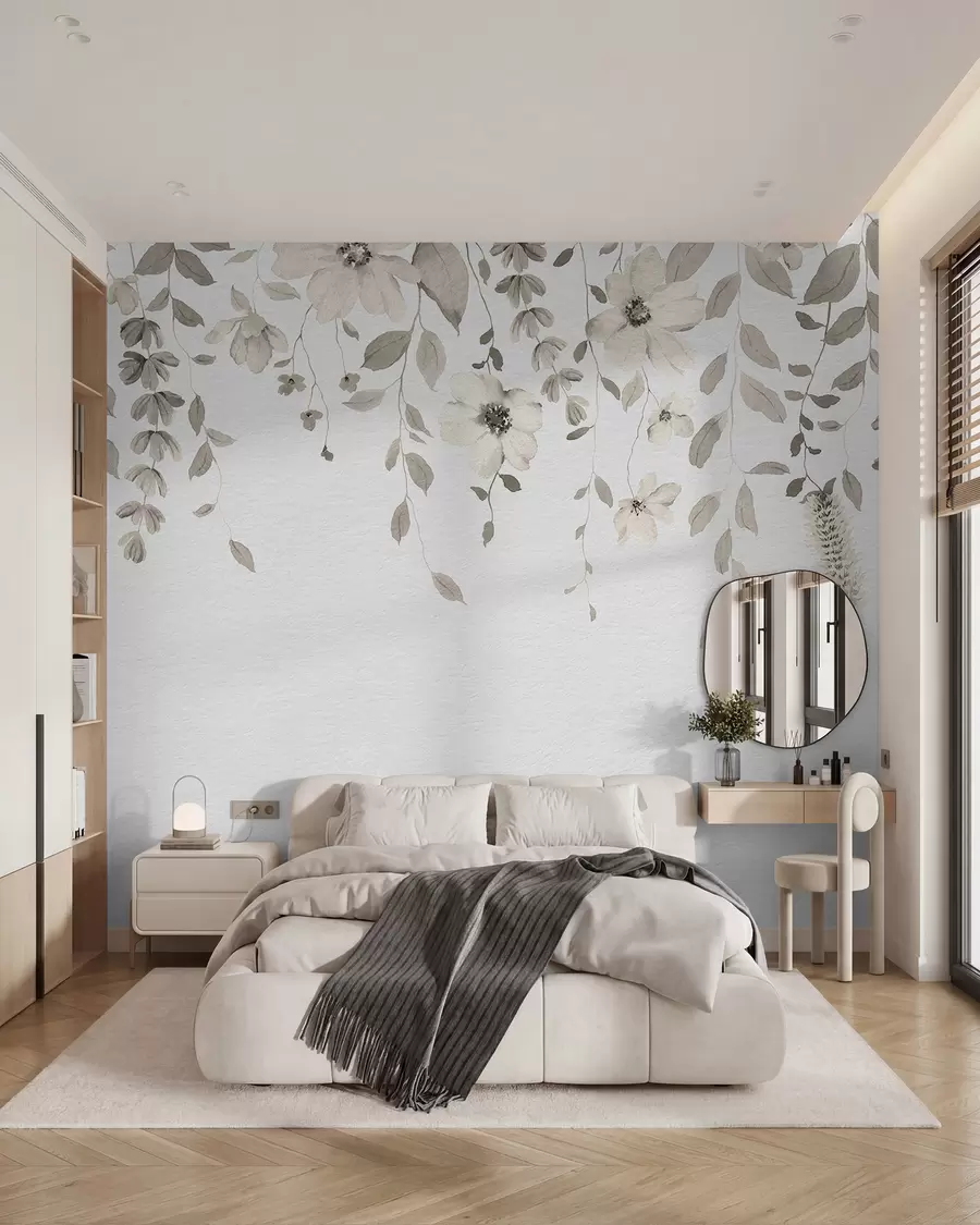 wall murals Hanging watercolor flowers and leaves w03315v1