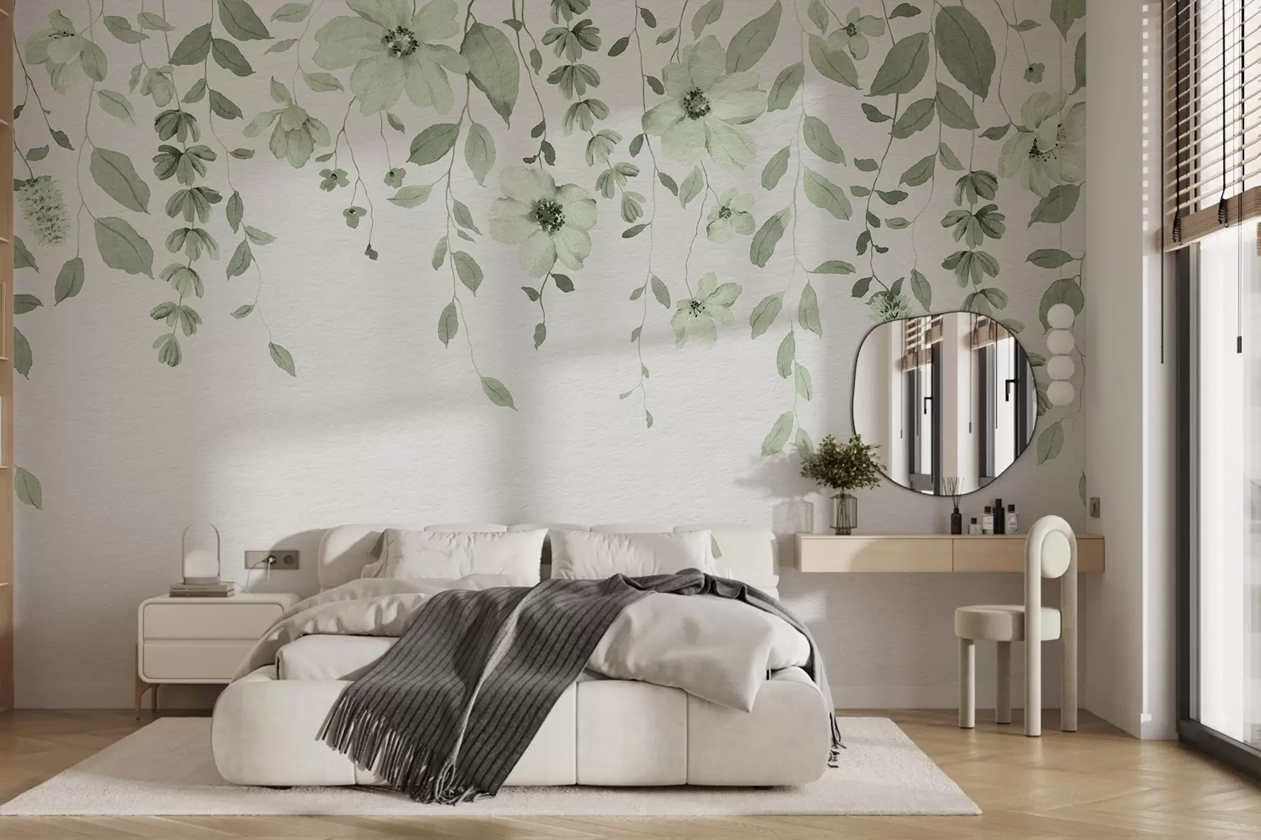 wall murals Hanging watercolor flowers and leaves w03315v2