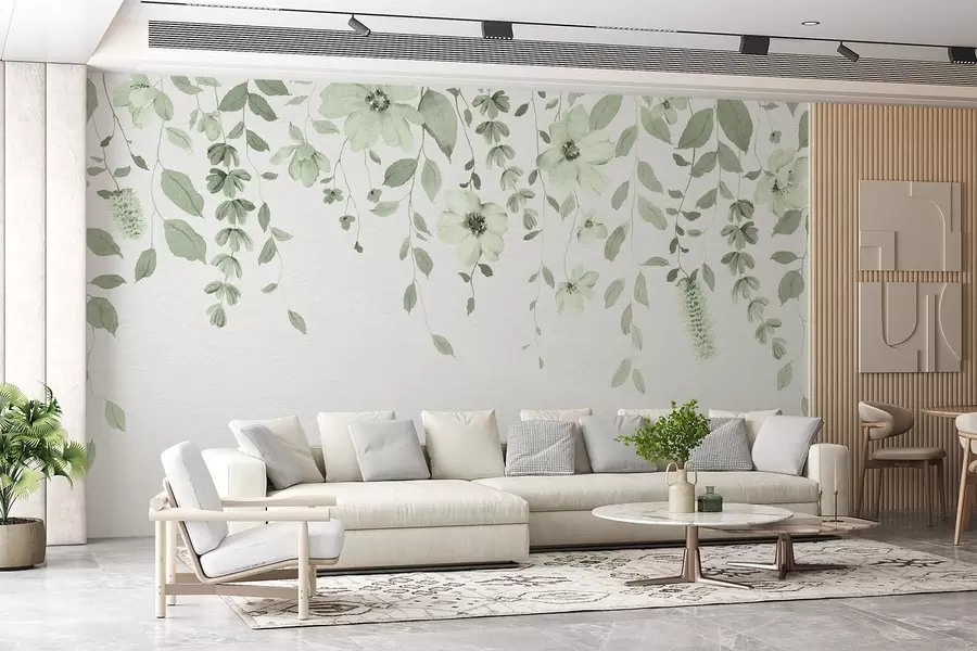 wall murals Hanging watercolor flowers and leaves w03315v2