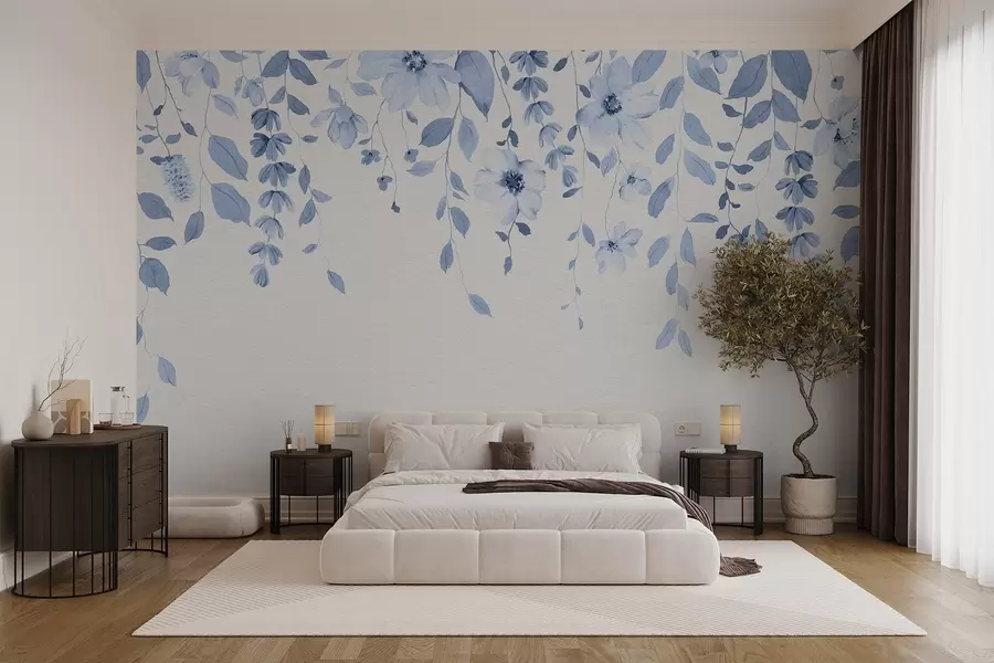 wall murals Hanging watercolor flowers and leaves w03315v3