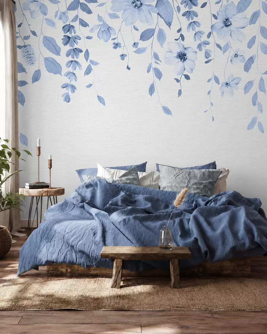 wall murals Hanging watercolor flowers and leaves w03315v3