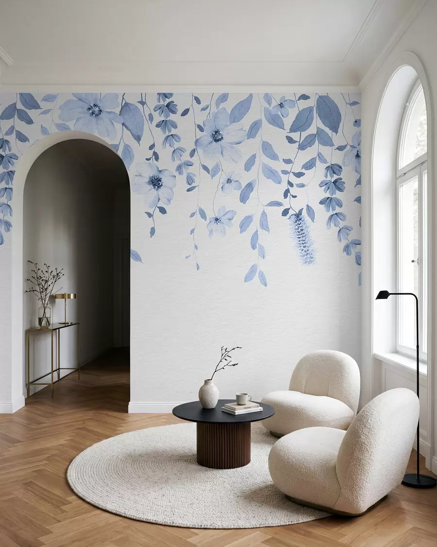wall murals Hanging watercolor flowers and leaves w03315v3