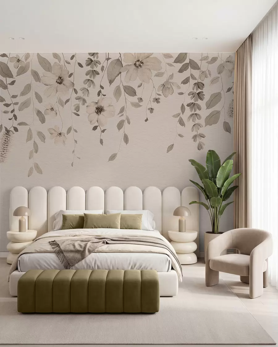 wall murals Hanging watercolor flowers and leaves w03315v4