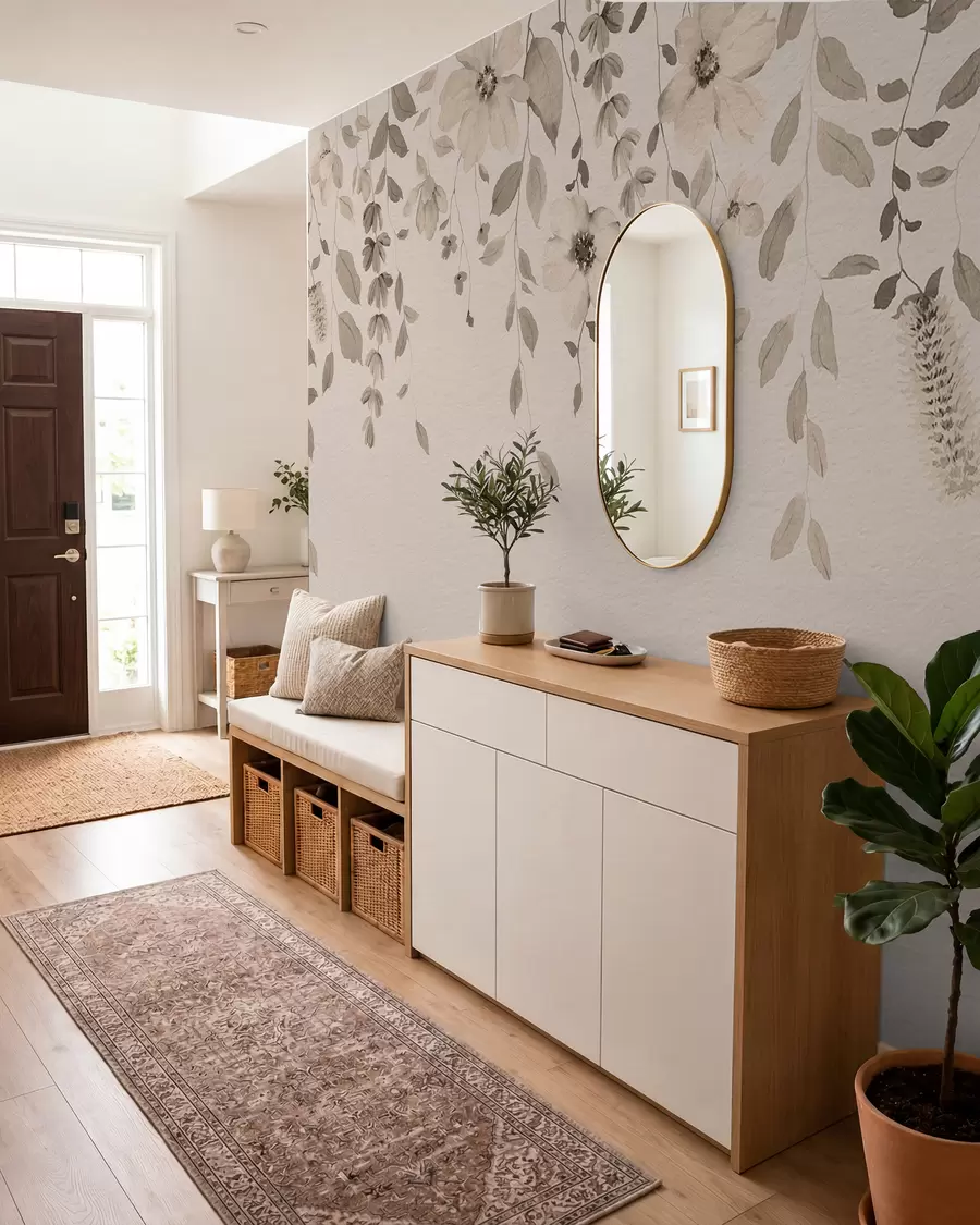 wall murals Hanging watercolor flowers and leaves w03315v4