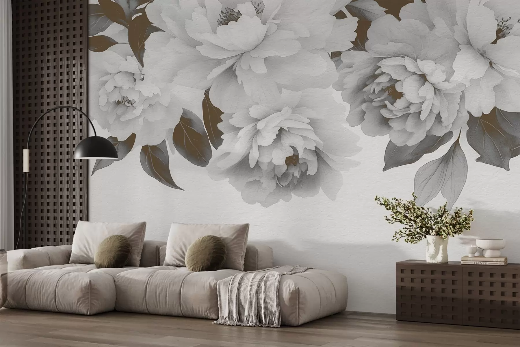 wall murals Delicate watercolor vintage peonies w03317v1