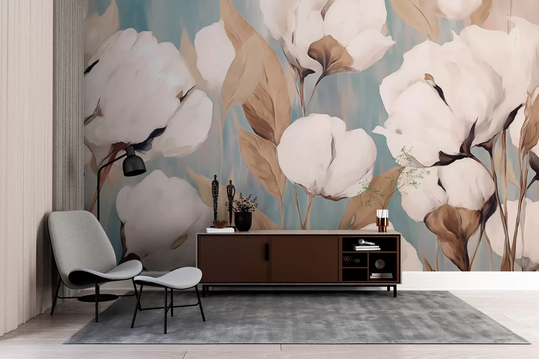 wall murals Cotton flowers imitation painting w03355