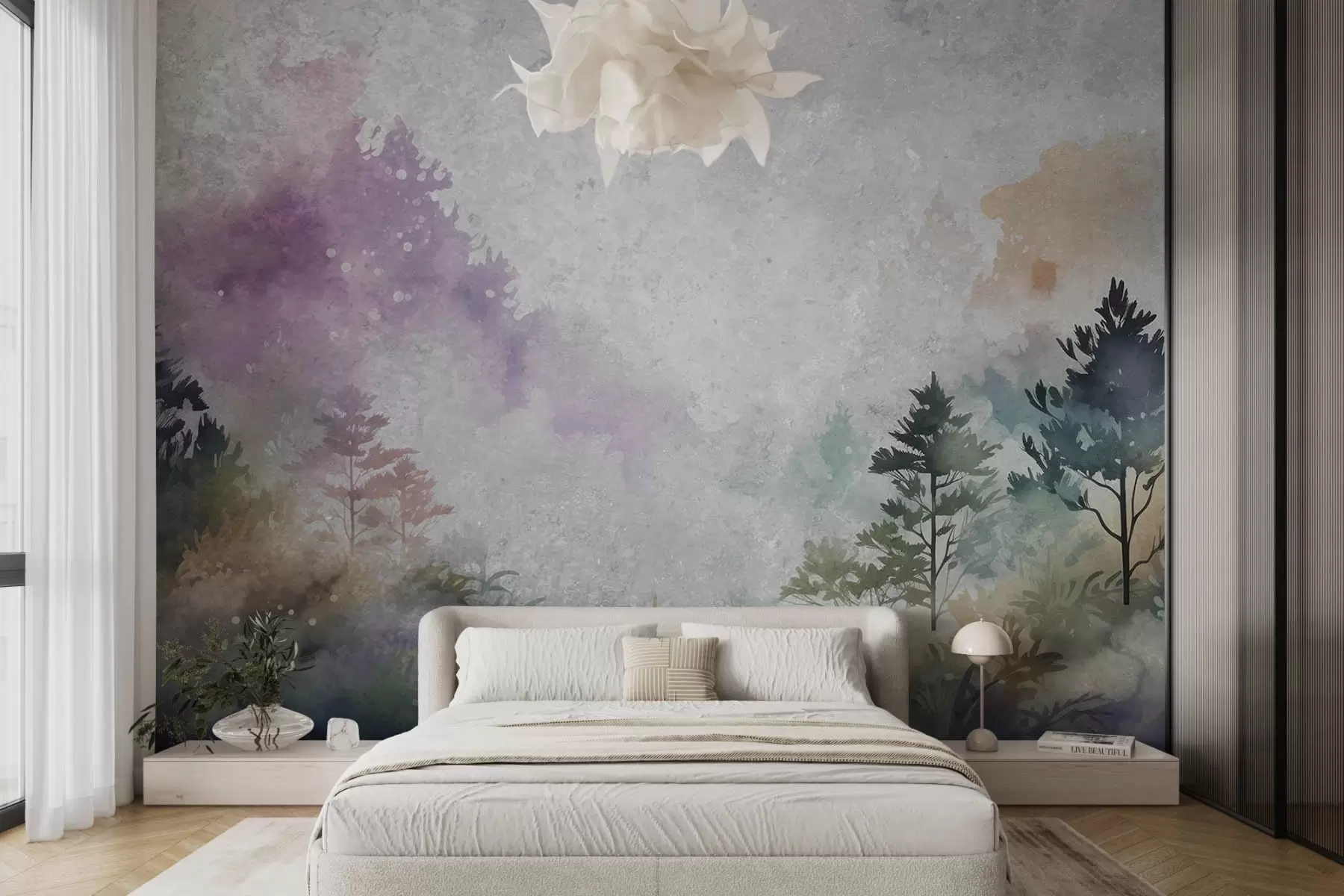 wall murals Forest, imitation watercolor with yellow splashes w08862v2