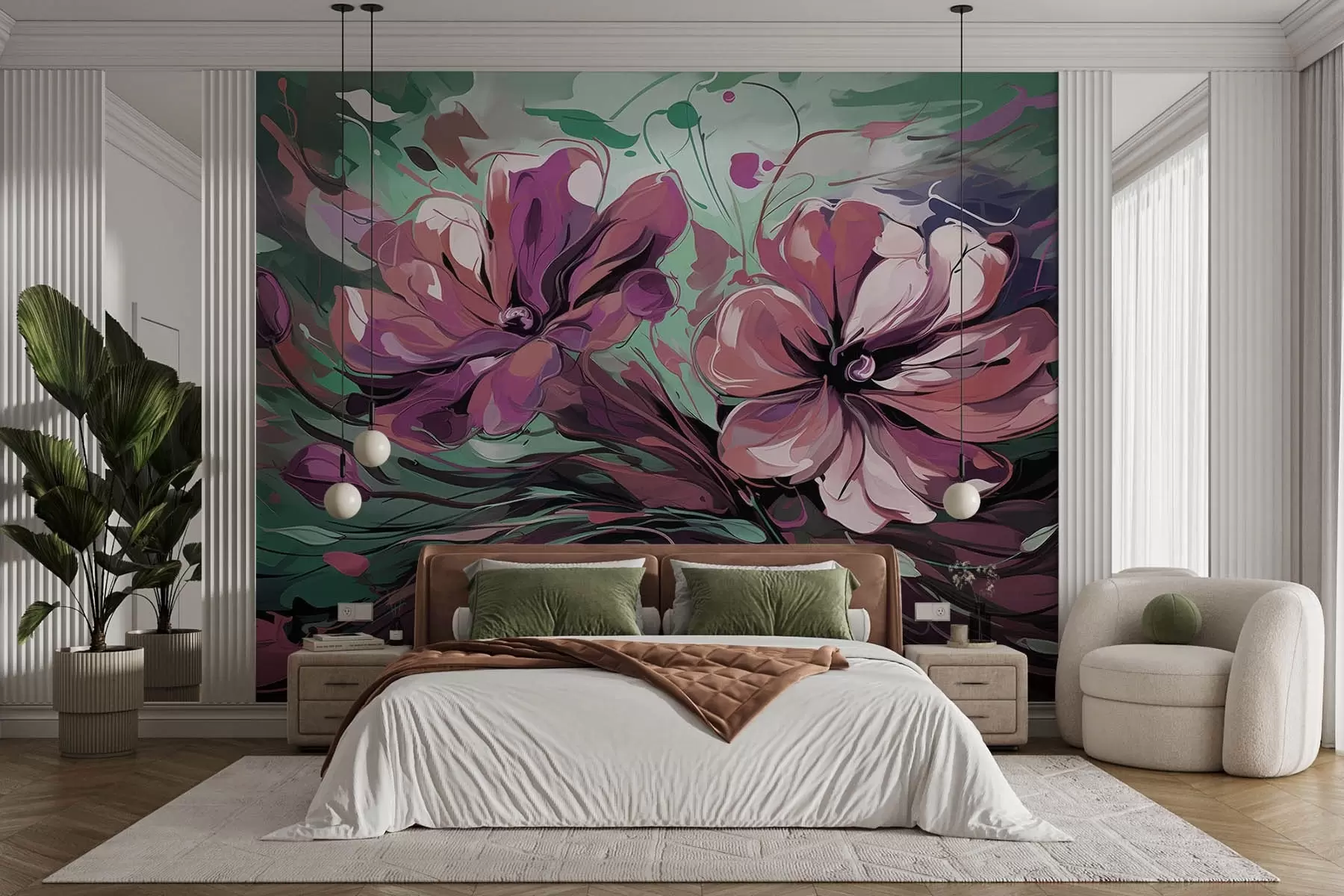 wall murals Large abstract blue and blue flowers w08863v1