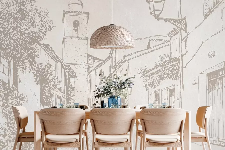 wall murals City street, beautiful architecture, buildings, Mediterranean, beige colors w03346
