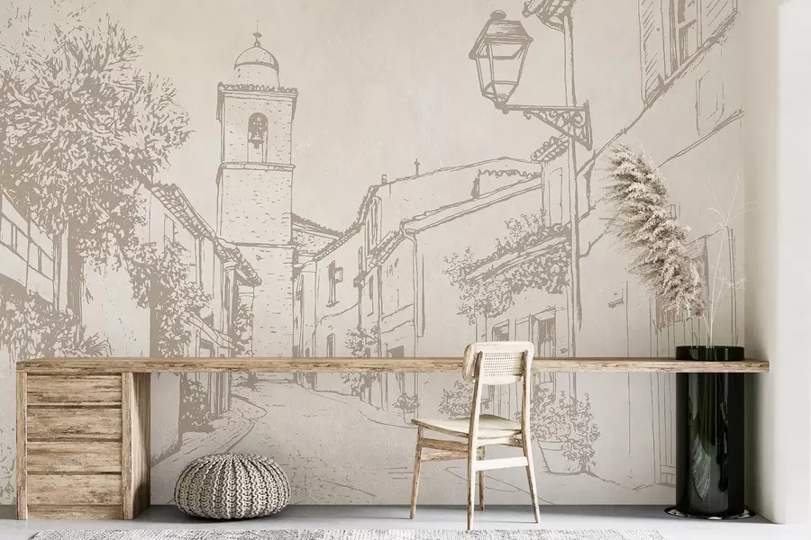 wall murals City street, beautiful architecture, buildings, Mediterranean, beige colors w03346