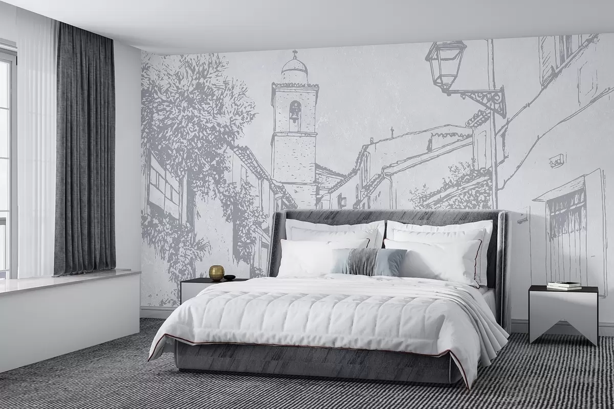 wall murals City street, beautiful architecture, buildings, Mediterranean, blue colors w03346v1