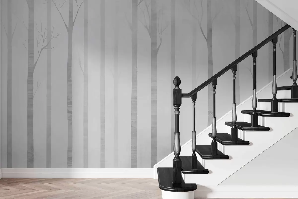 wall murals Tree trunks in the fog in grayscale w03386