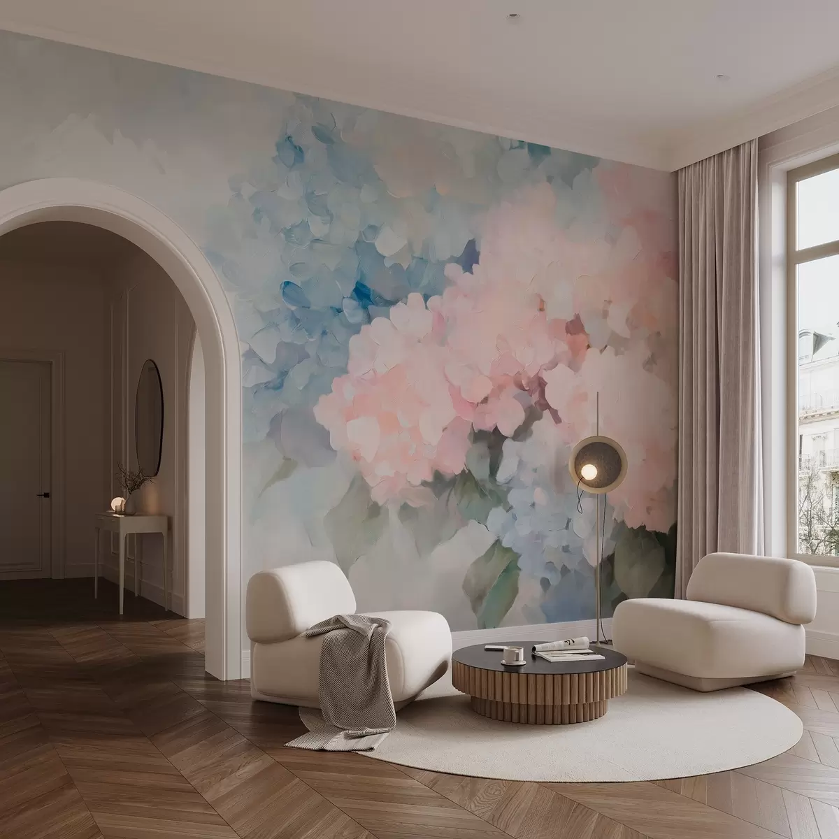 wall murals Delicate hydrangeas in acrylic style w08923