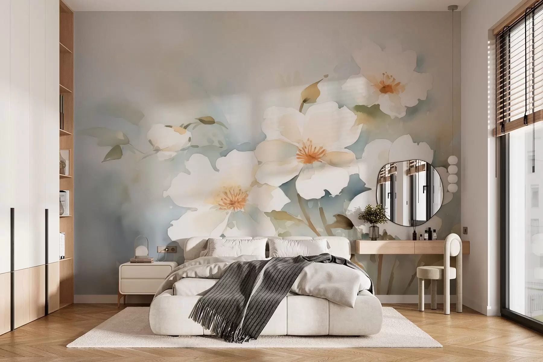 wall murals White flowers imitation watercolor w03415
