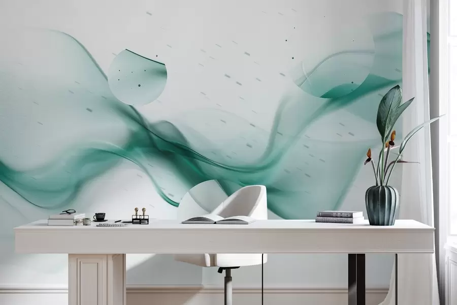 wall murals Geometric waves abstraction, blurry style, gradient, aquamarine colors w03404v2