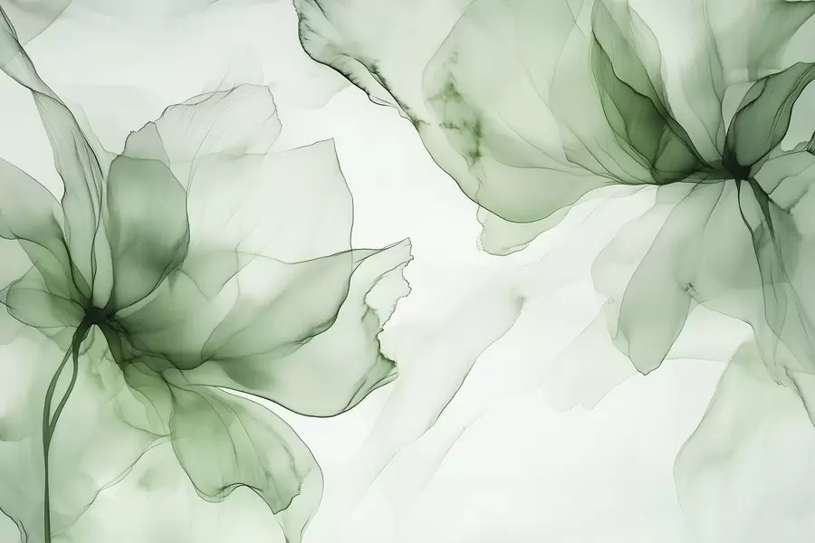 wall murals Fluid style flowers, floral abstraction, watercolor, green color palette w03406