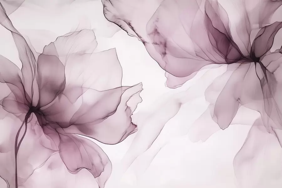 wall murals Fluid style flowers, floral abstraction, watercolor, pink color palette w03406v1