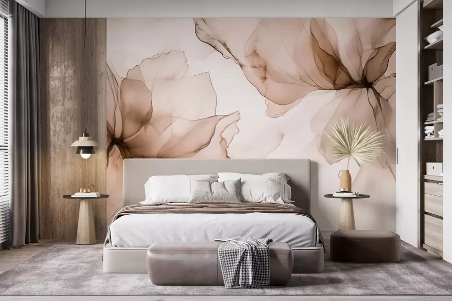 wall murals Fluid style flowers, floral abstraction, watercolor, beige color palette w03406v3