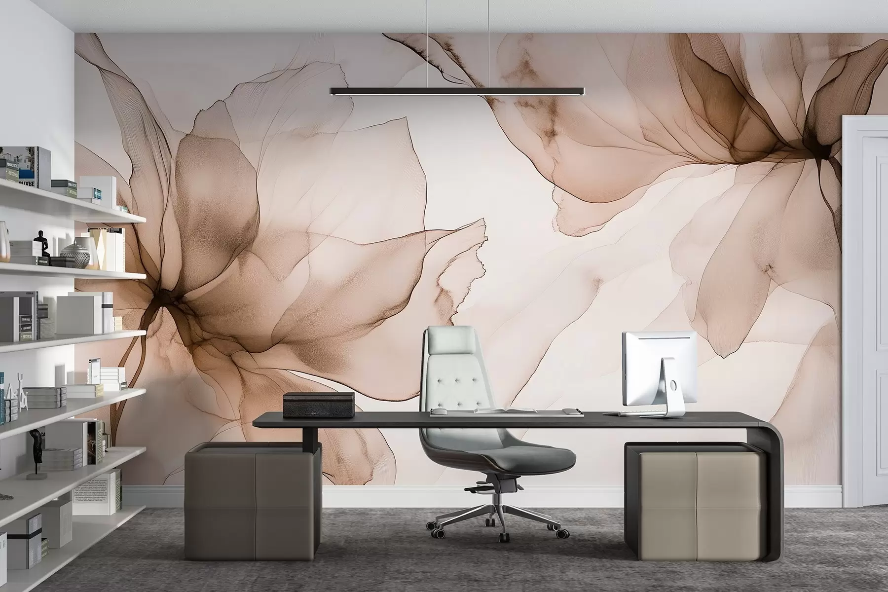 wall murals Fluid style flowers, floral abstraction, watercolor, beige color palette w03406v3
