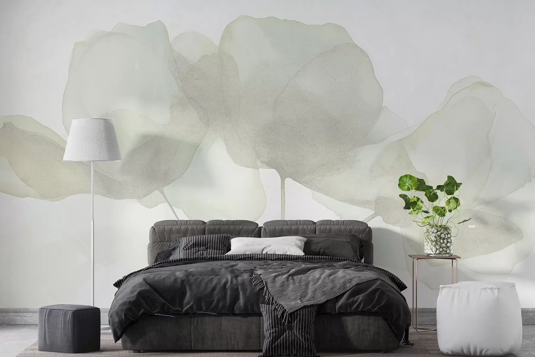 wall murals Beautiful flowers, soft pastel, minimalism, natural, rustic, beige and green w03407