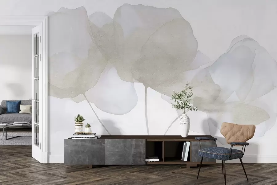 wall murals Beautiful flowers, soft pastel, minimalism, natural, rustic, beige and blue w03407v2