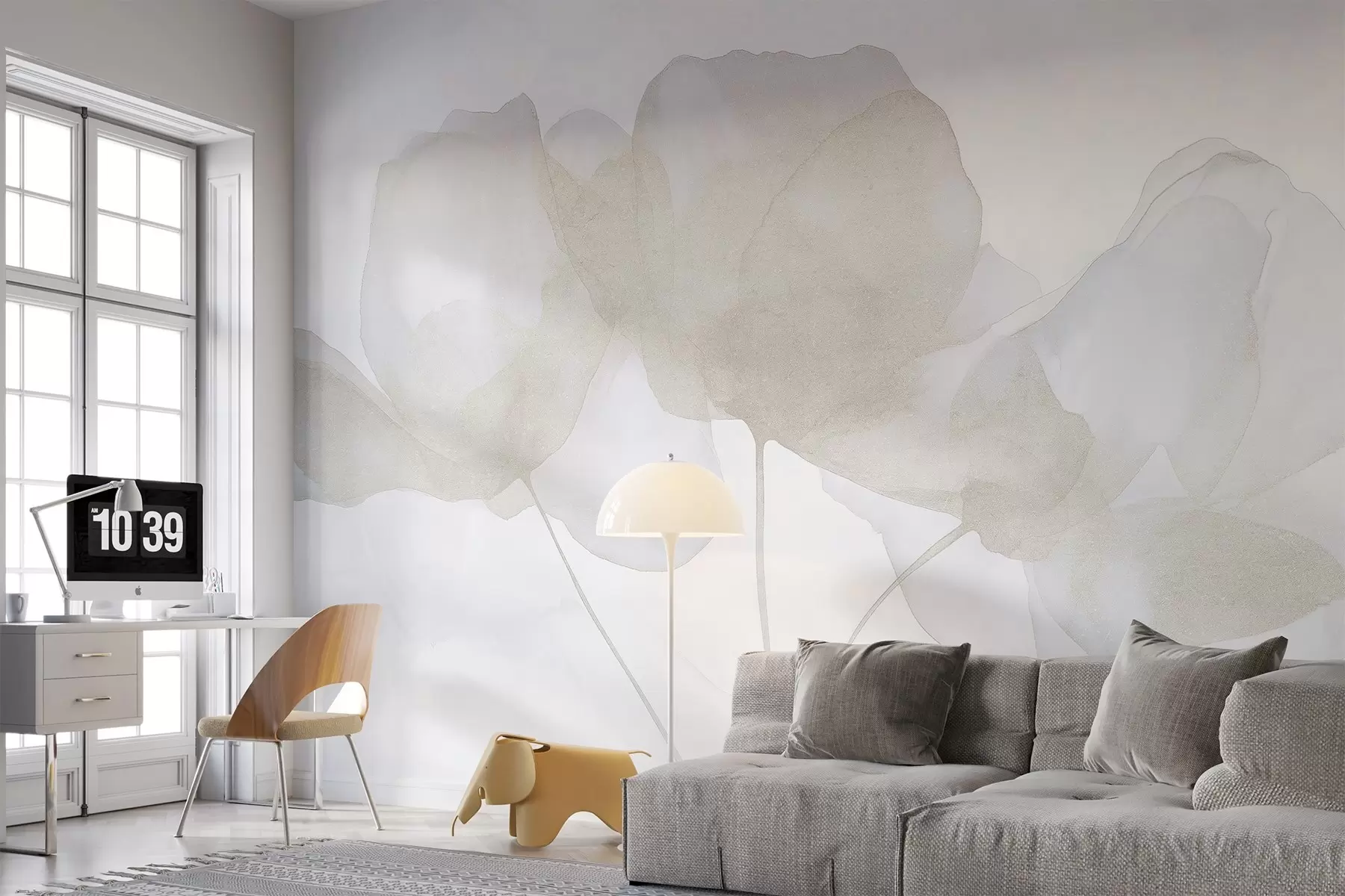 wall murals Beautiful flowers, soft pastel, minimalism, natural, rustic, beige and blue w03407v2