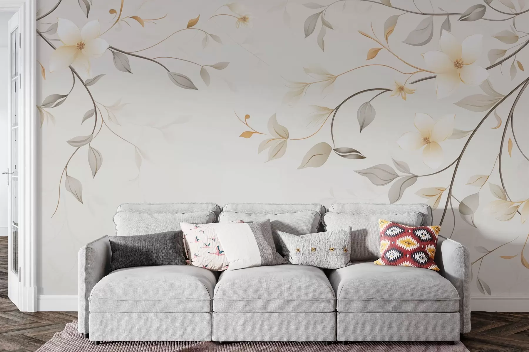 wall murals Dangling branches with flowers and leaves w03439