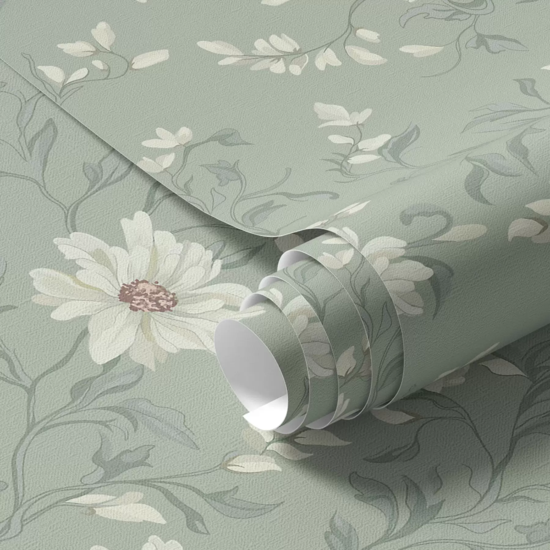 wall murals White flowers with wriggling leaves a00001