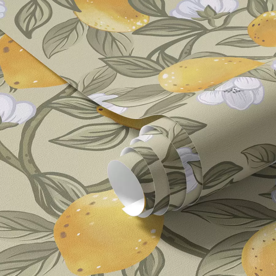 wall murals Flowers and yellow lemons a00023