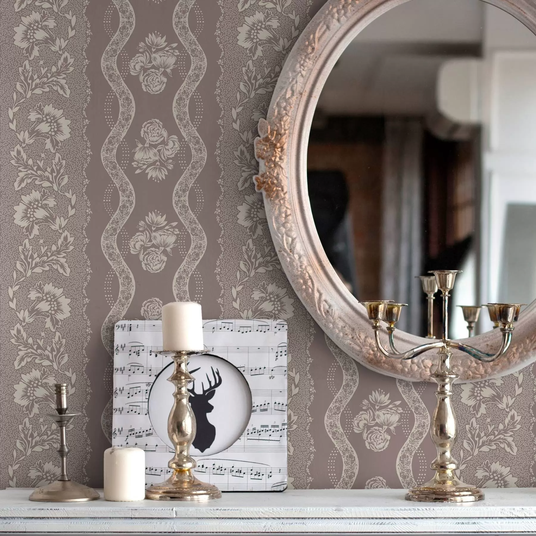 wall murals Gentle geometric ornament with flowers and curved lines a00033