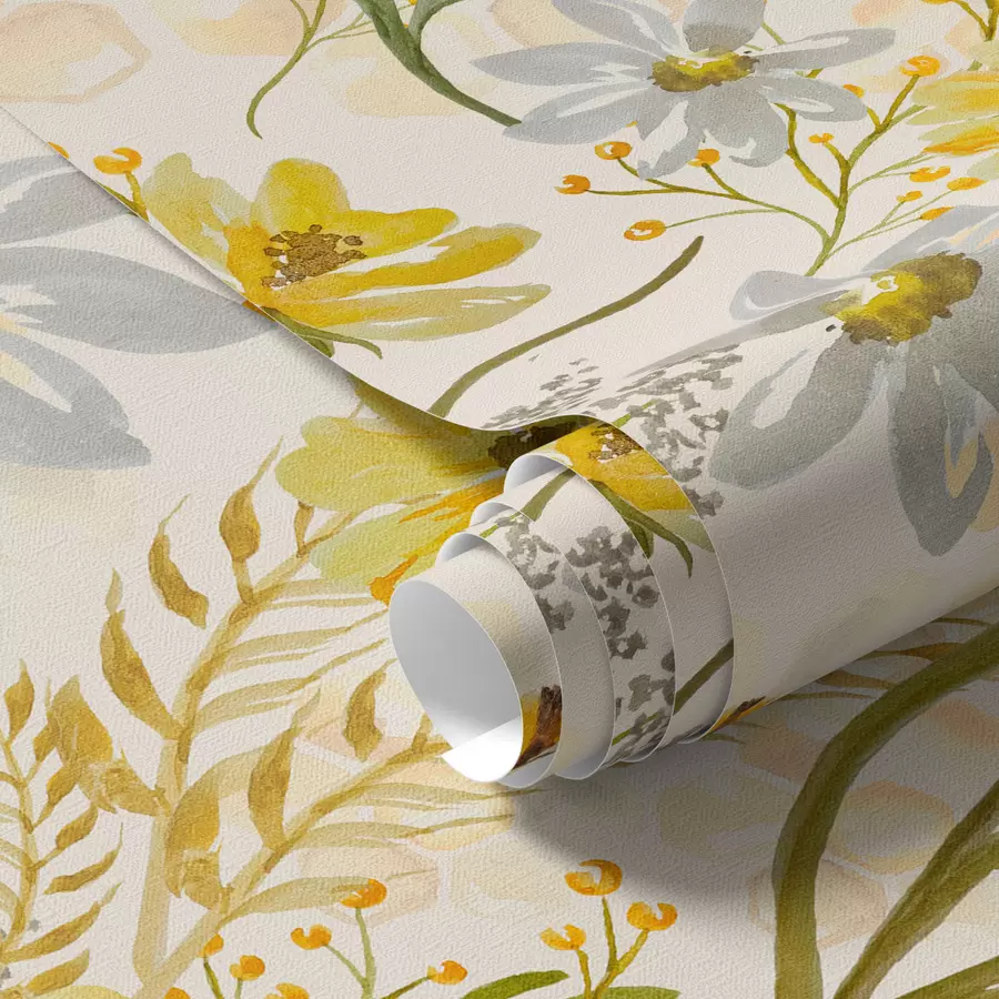 wall murals Bright floral composition in yellow color a00045