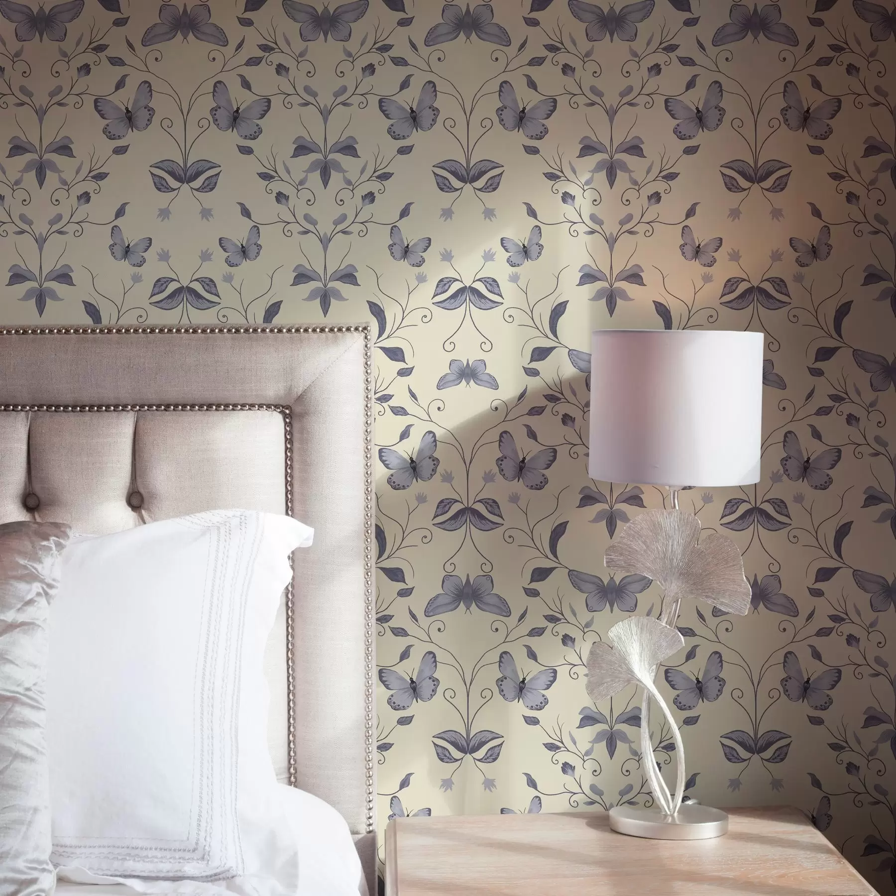 wall murals Blue butterflies and leaves a00070