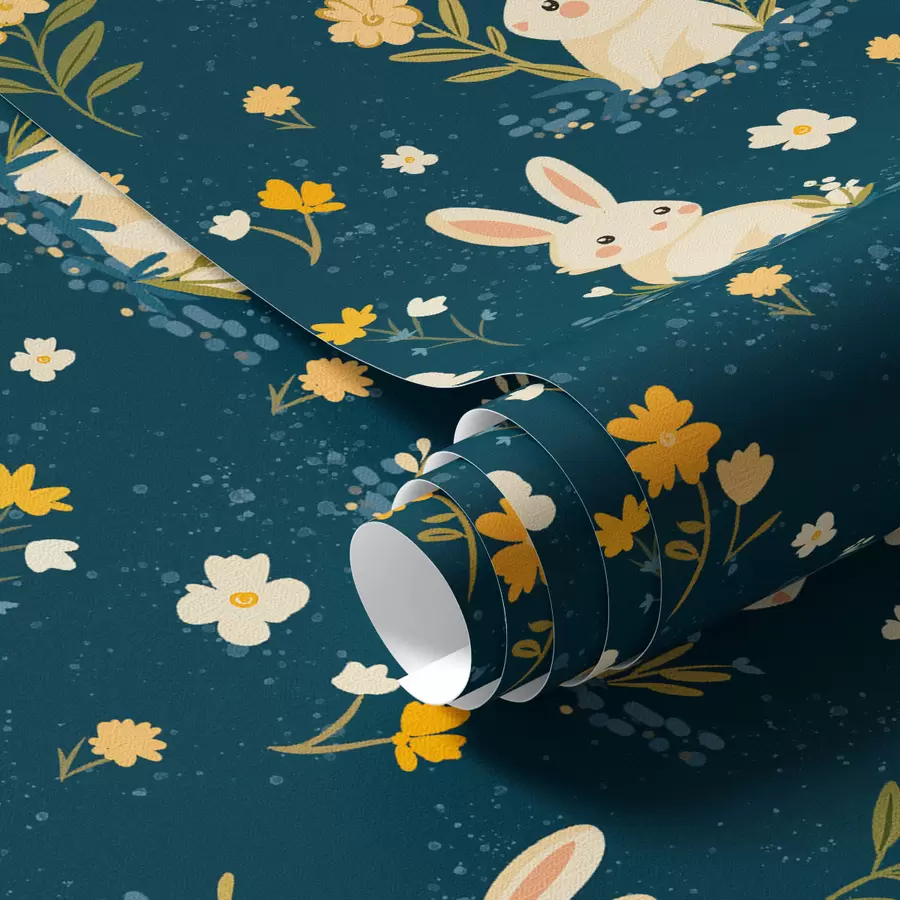 wall murals Rabbits in grass and flowers on dark background a00080