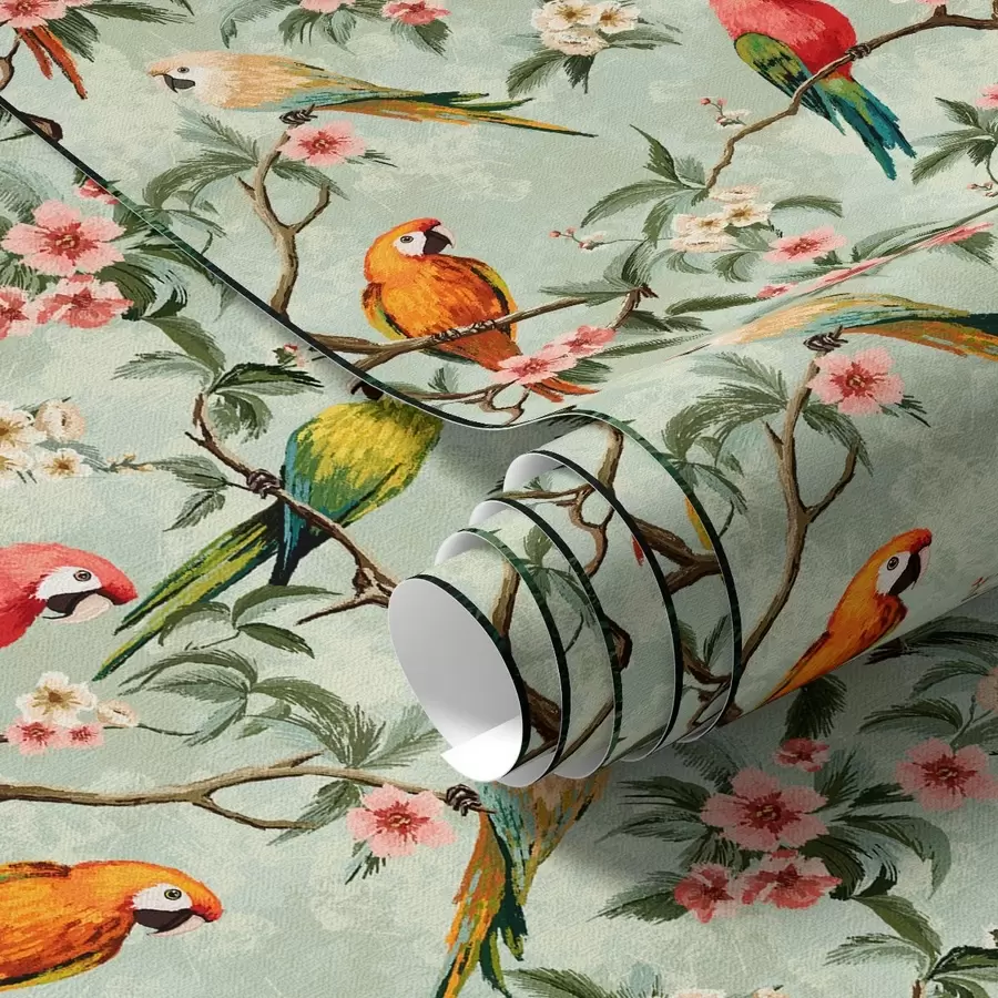 wall murals Multicolored parrots on branches a00088