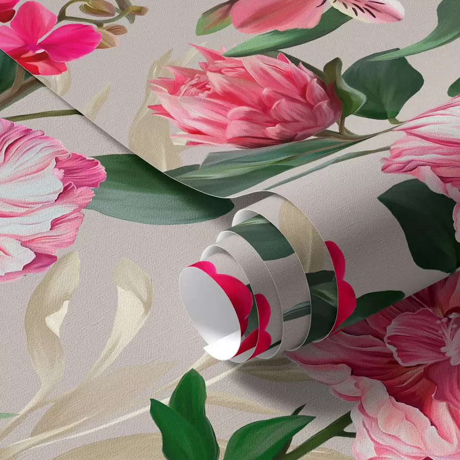 wall murals Delicate pink flowers on light background a00094