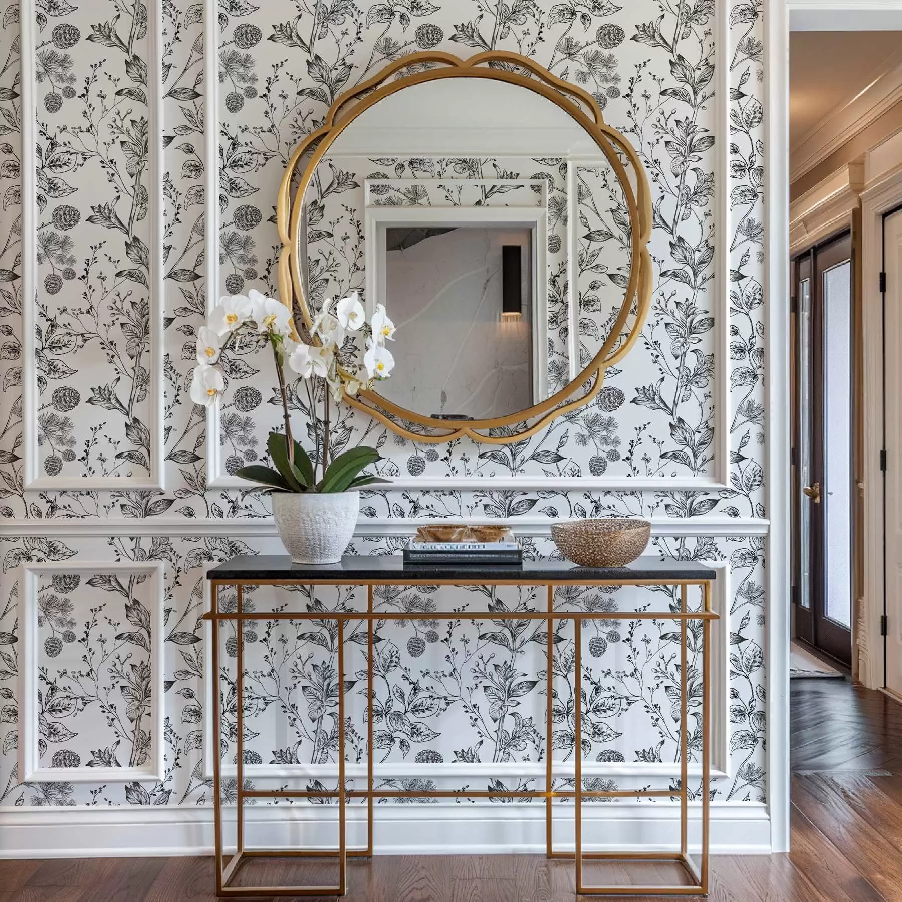 wall murals Black and white branches with leaves on white background a00098v1