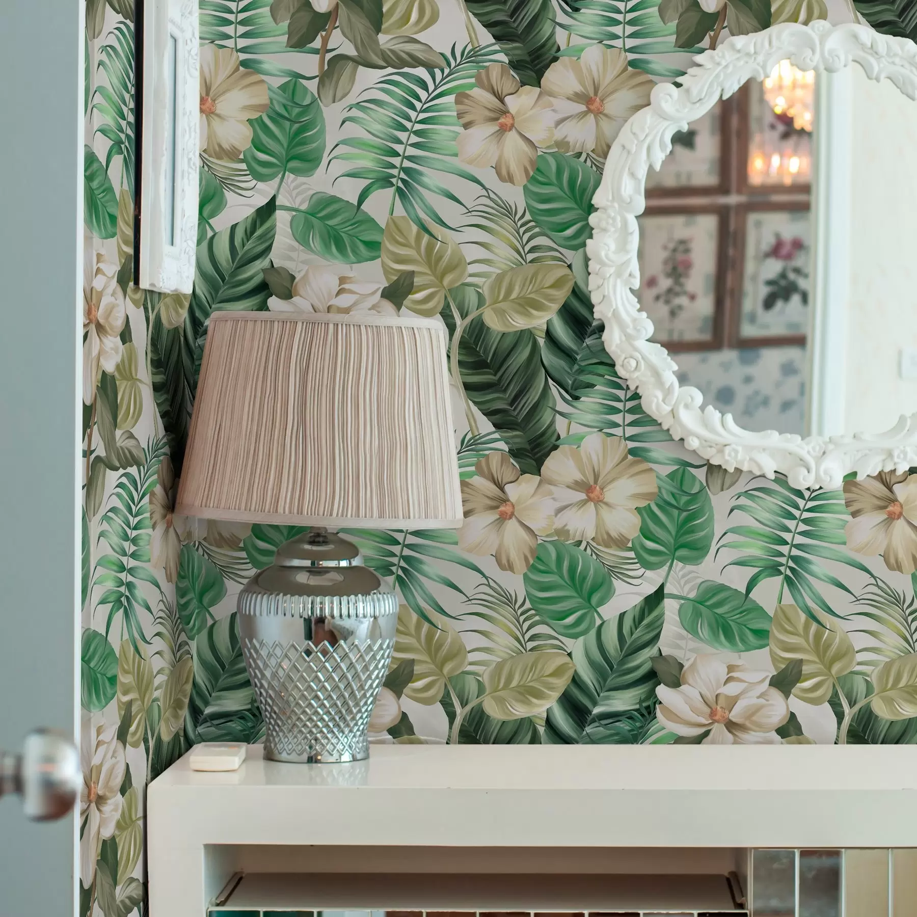 wall murals Composition of tropical flowers and leaves a00099