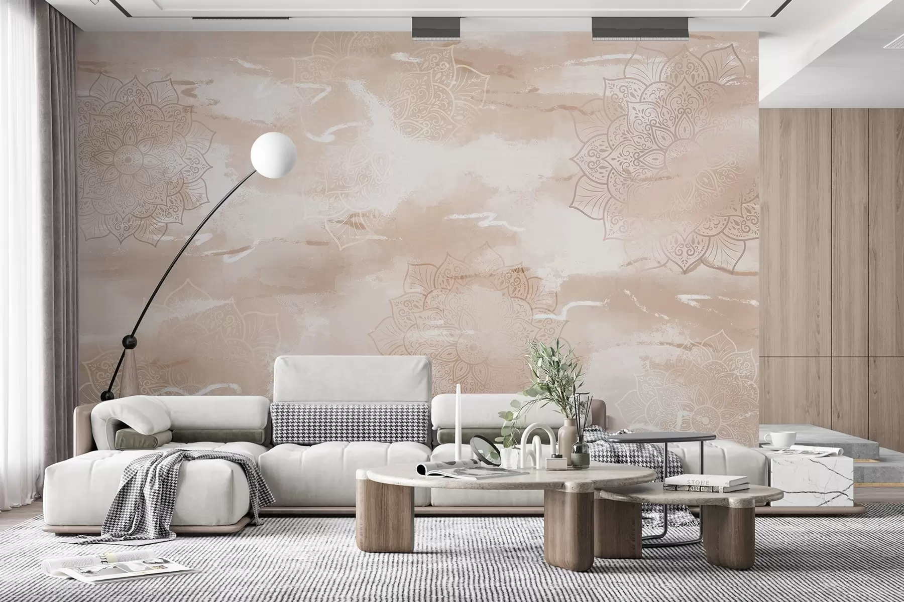 wall murals Mandalas on the pastel background, vivid brush strokes, beige colors w03409