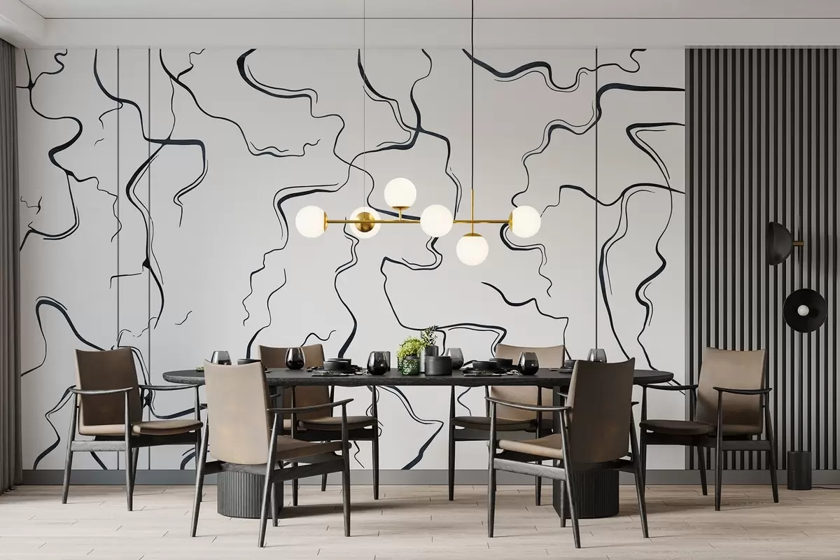 wall murals Geometric lines, ink style, abstraction, grey colors w03436v2