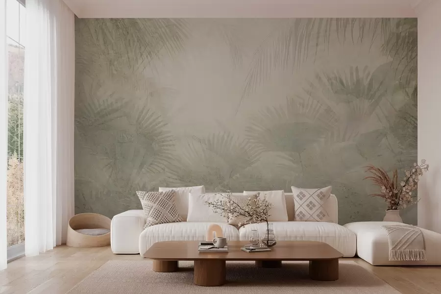 wall murals Textured tropical retro wallpaper in beige tones w03399