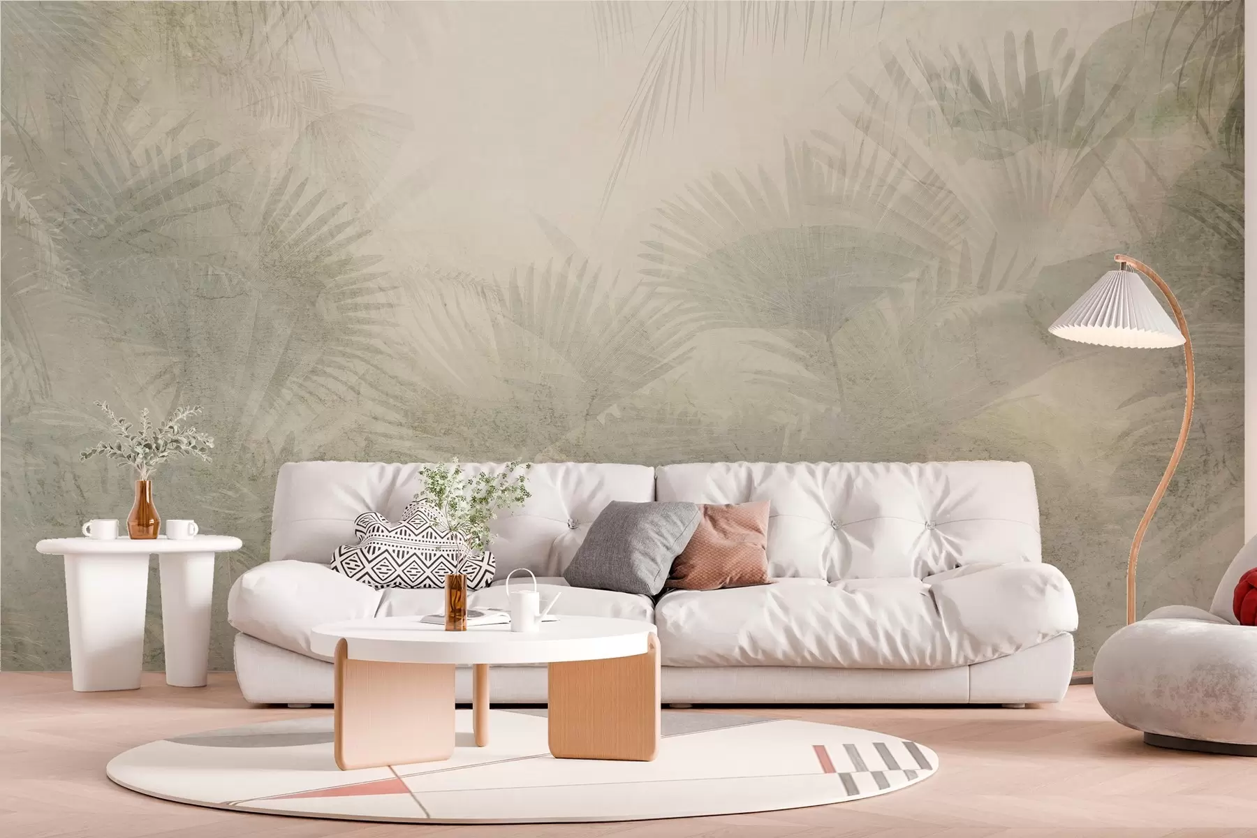 wall murals Textured tropical retro wallpaper in beige tones w03399