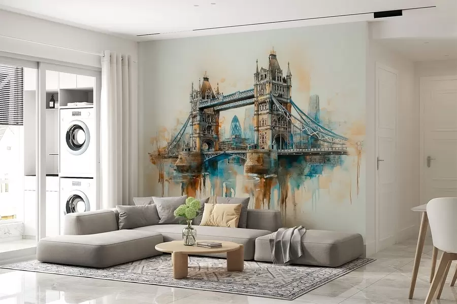 wall murals Tower Bridge in watercolor painting technique w03396