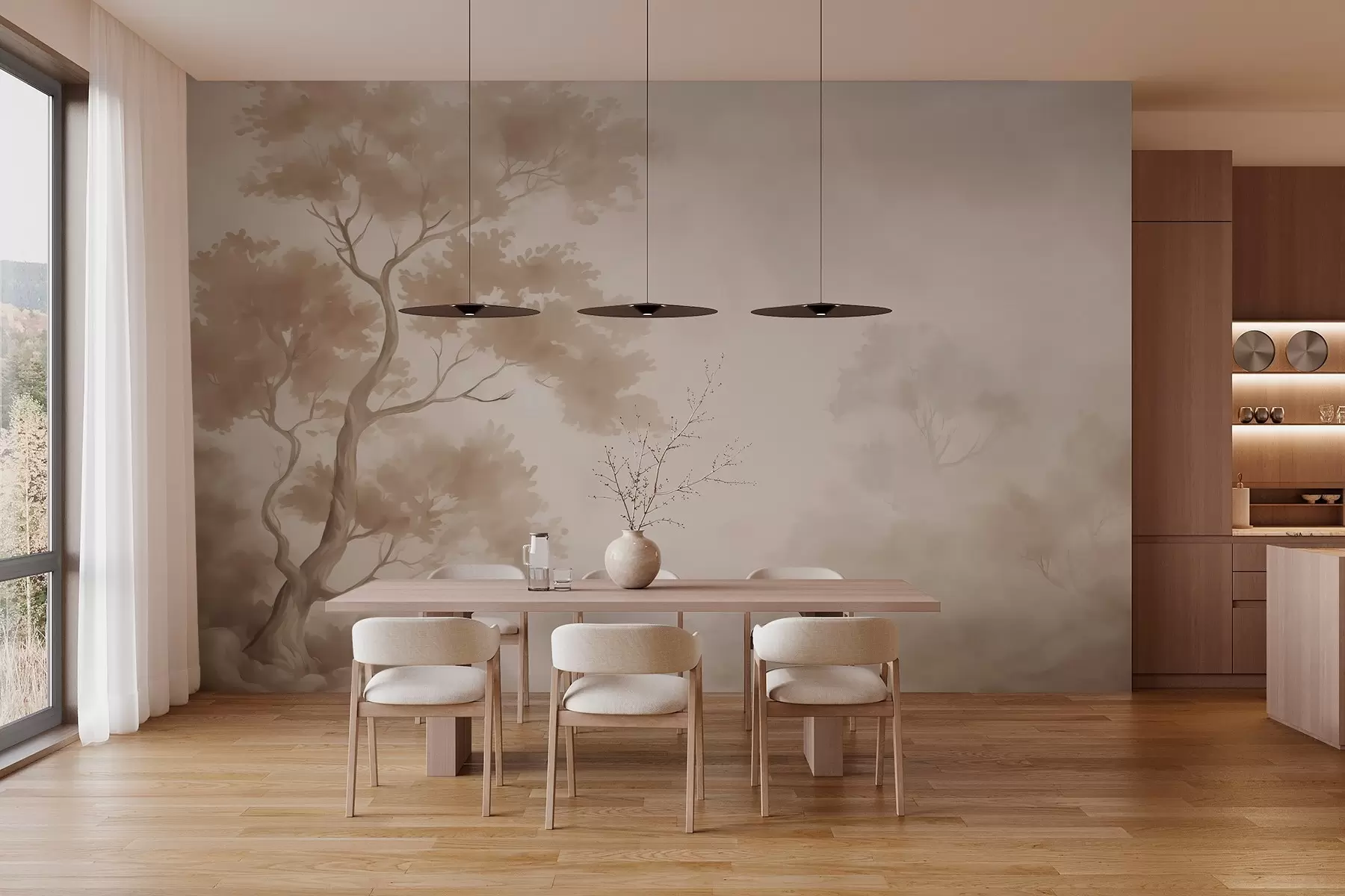 wall murals Tree imitation of blurred watercolor w03471